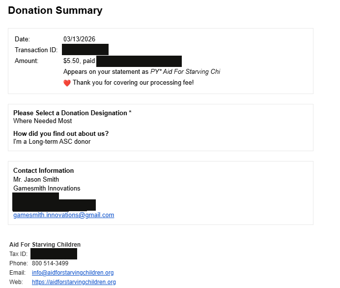 January 2026 donation receipt